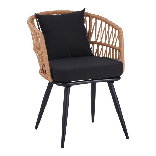 140 000060 Naoki Pakoworld Armchair pe rattan -metal in Natural Finish with Black Legs/Cushion 62x60x80cmOutdoor furniture > Garden armchairs