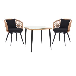140 000065 Naoki dining table set of 3 pcs pakoworld metal black-pe natural-glass 80x80x78cmOutdoor furniture > Garden food table