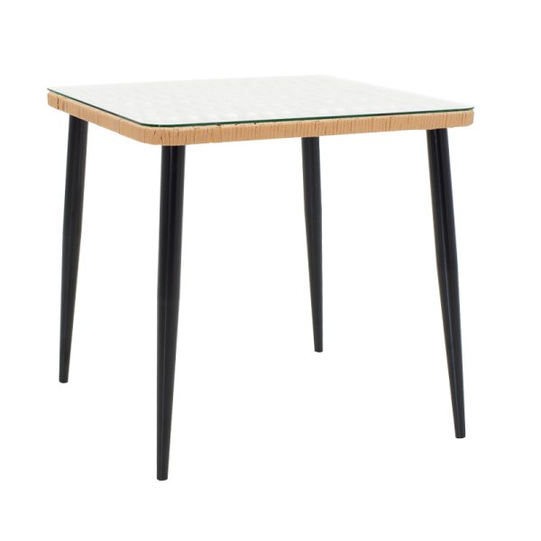 140 000065 4 Naoki dining table set of 3 pcs pakoworld metal black-pe natural-glass 80x80x78cmOutdoor furniture > Garden food table