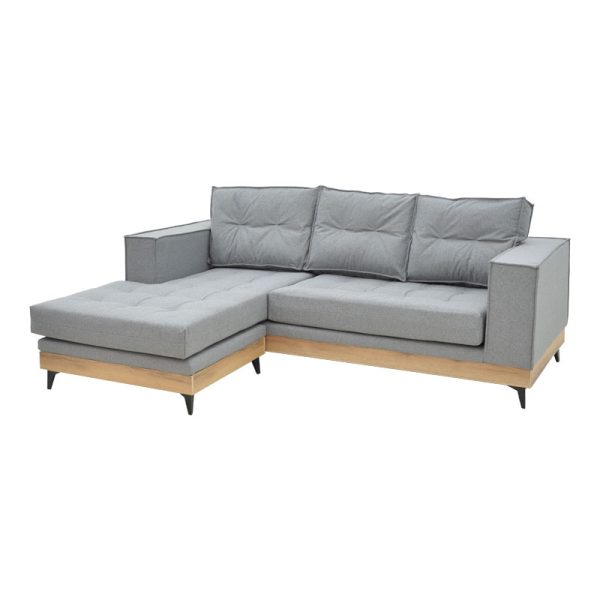 166 000022 3 Corner reversible sofa Mirabel pakoworld grey fabric-natural wood 250x184x100cmIndoor furniture > Cornered sofas