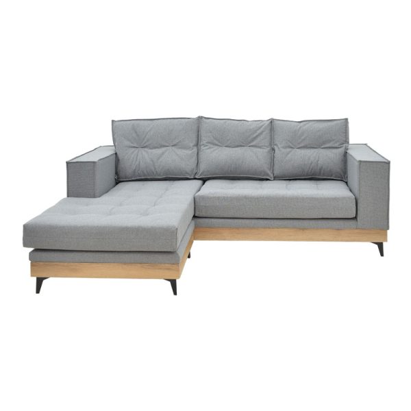 166 000022 4 Corner reversible sofa Mirabel pakoworld grey fabric-natural wood 250x184x100cmIndoor furniture > Cornered sofas