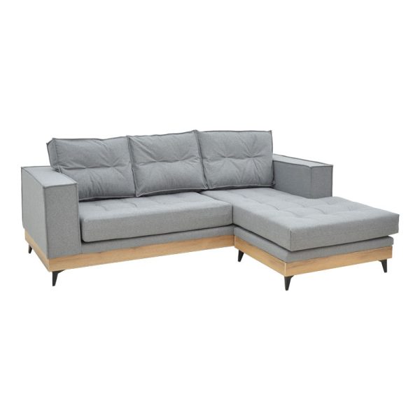 166 000022 Corner reversible sofa Mirabel pakoworld grey fabric-natural wood 250x184x100cmIndoor furniture > Cornered sofas