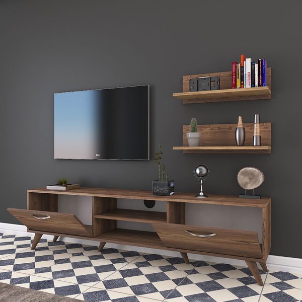 182 000025 2 Tv unit Jasmine pakoworld in walnut color 80x35x48.5cmIndoor furniture > Living room sets