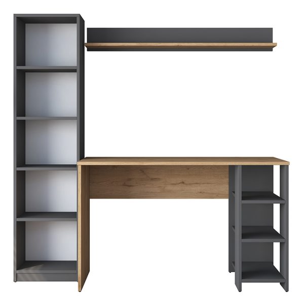 182 000048 2 Work desk-shelf unit Goldie pakoworld anthrasite-natural 160x45x161.8cmOffice furniture > Working desk