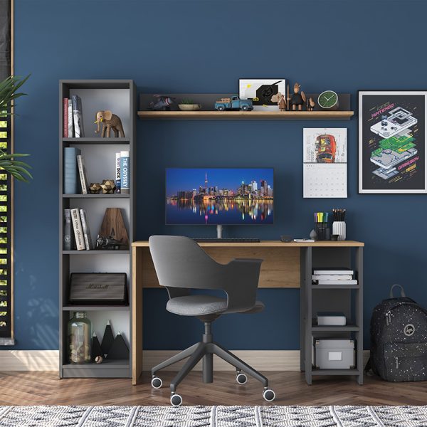 182 000048 3 Work desk-shelf unit Goldie pakoworld anthrasite-natural 160x45x161.8cmOffice furniture > Working desk
