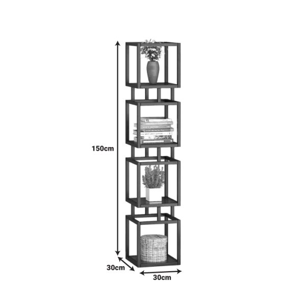 197 000262 2 Kubo pakoworld metal floor rack in black shade smoke glass 30x30x150cmIndoor furniture > Home organization > Kitchen > Shelves