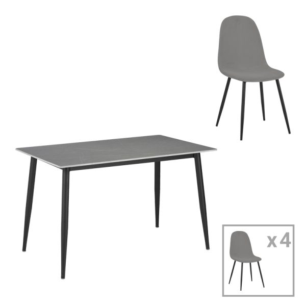 200 001060 Dining table Gustas-Bella A pakoworld set of 5 gray marble sintered stone-black metal 120x60x75cmIndoor furniture > Dinning sets