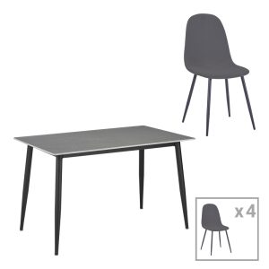 200 001061 Dining table Gustas-Bella B pakoworld set of 5 gray marble sintered stone-black metal 120x60x75cmIndoor furniture > Dinning sets