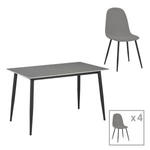 200 001063 Dining table Gustas-Bella D pakoworld set of 5 gray marble sintered stone-black metal 140x80x75cmIndoor furniture > Dinning sets
