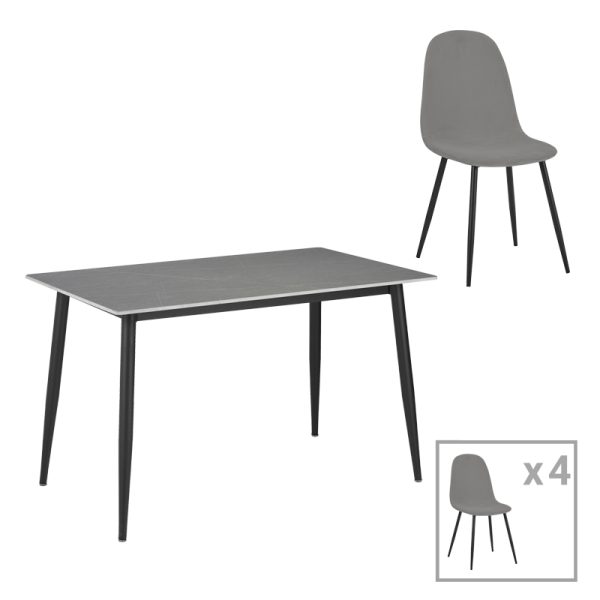 200 001063 Dining table Gustas-Bella D pakoworld set of 5 gray marble sintered stone-black metal 140x80x75cmIndoor furniture > Dinning sets