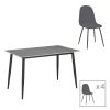 200 001064 Dining table Gustas-Bella D pakoworld set of 5 gray marble sintered stone-black metal 140x80x75cmIndoor furniture > Dinning sets
