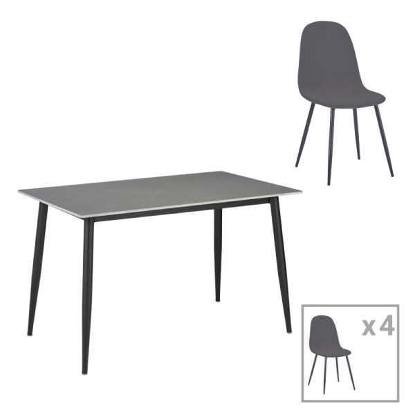 200 001064 Dining table Gustas-Bella E pakoworld set of 5 gray marble sintered stone-black metal 140x80x75cmIndoor furniture > Dinning sets
