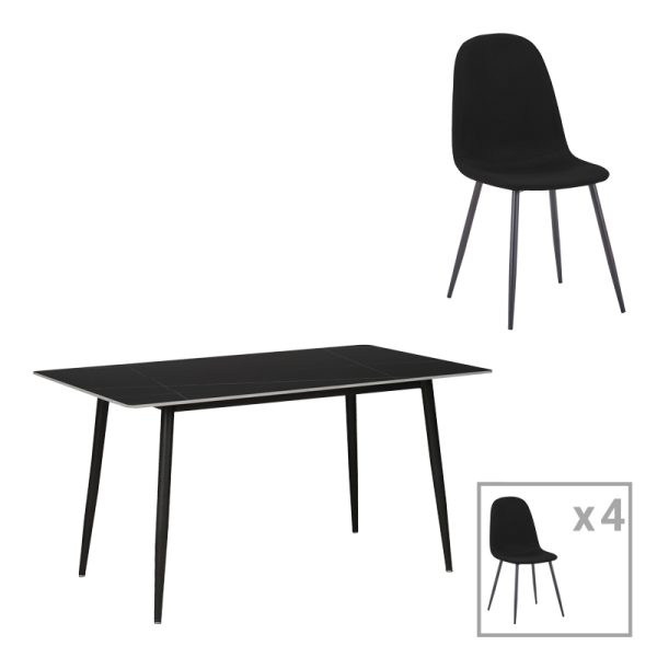 200 001072 Dining table Gustas-Bella pakoworld set of 5 pieces anthracite with black sintered stone marble 140x80x75cmIndoor furniture > Dinning sets
