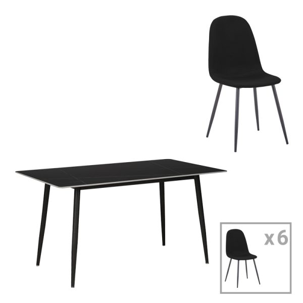 200 001073 Dining table Gustas-Bella pakoworld set of 7 pieces gray with black sintered stone marble 160x80x75cmIndoor furniture > Dinning sets