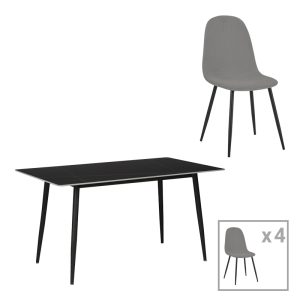 200 001074 Dining table Gustas-Bella pakoworld set of 5 pieces gray velvet with black sintered stone marble 120x60x75cmIndoor furniture > Dinning sets