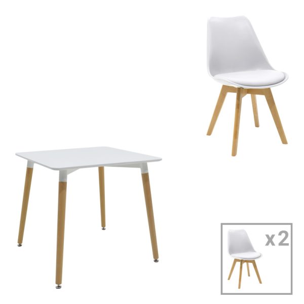 200 001241 Dining table Natali-Gaston pakoworld set of 3 pieces in white 80x80x76cmIndoor furniture > Dinning sets