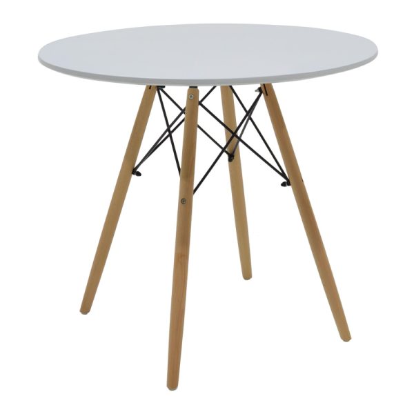 200 001242 4 Julita-Gaston dining table set of 5 pakoworld MDF and beech wood in white-natural shade D80x73cmIndoor furniture > Dinning sets