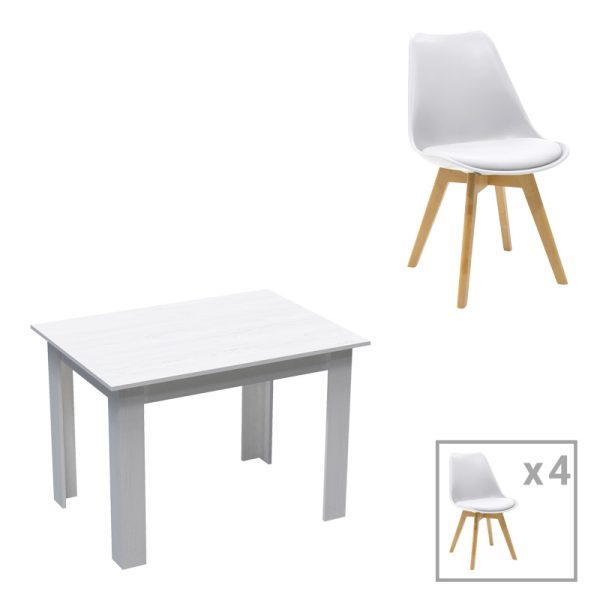 200 001244 Dining table set of 5 pieces Manka-Gaston pakoworld in white color 110x80x77cmIndoor furniture > Dinning sets