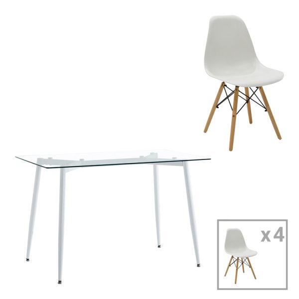 200 001247 Quana-Julita pakoworld dining table set of 5 pieces glass 8mm transparent - white 120x70x75cmIndoor furniture > Dinning sets