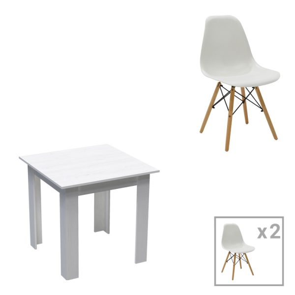 200 001249 Dining table set of 3 pieces Manka-Julita pakoworld in white color 80x80x77cmIndoor furniture > Dinning sets