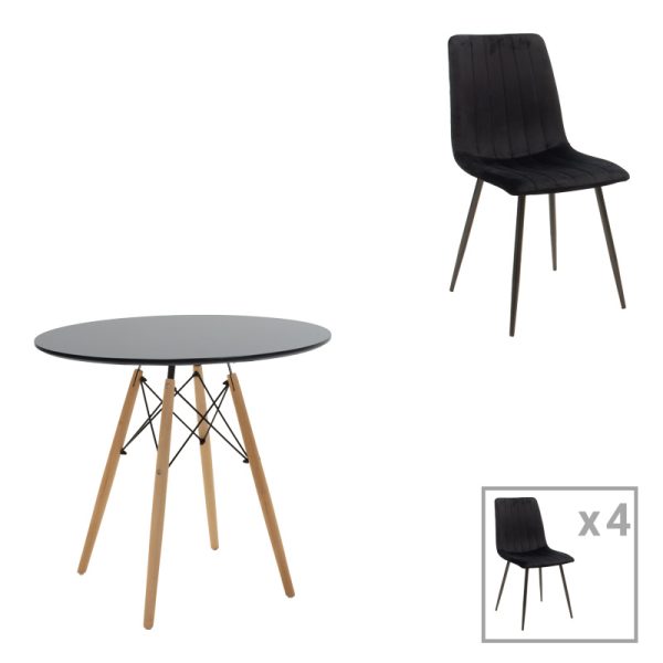 200 001258 Julita-Noor pakoworld dining table set of 5 pcs MDF black-natural legs Φ80x73cmIndoor furniture > Dinning sets