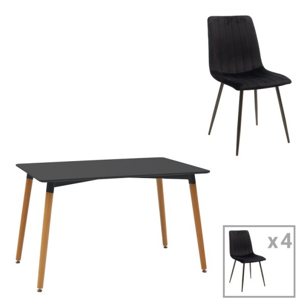200 001259 Dining table Natali-Noor pakoworld set of 5 pcs MDF black-natural legs 120x80x76cmIndoor furniture > Dinning sets