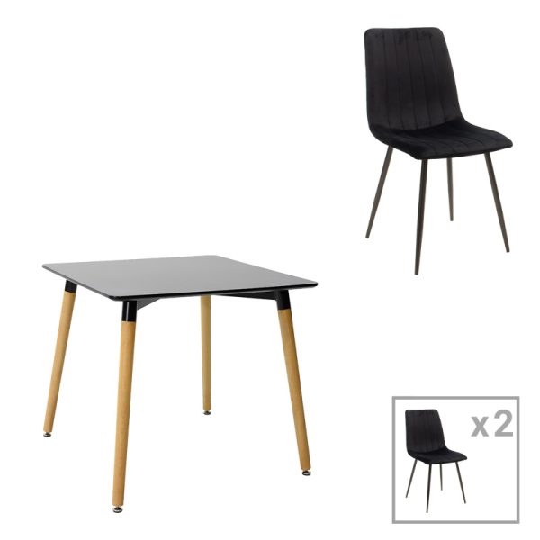 200 001265 Natali-Noor pakoworld dining table set of 3 pcs MDF black-natural legs 80x80x73cmIndoor furniture > Dinning sets