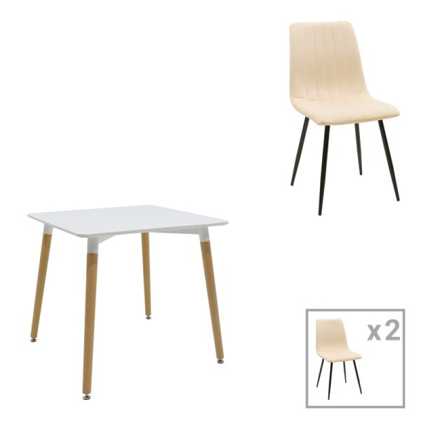 200 001267 Dining table Natali-Noor pakoworld set of 3 pcs MDF white-beige-natural legs 80x80x76cmIndoor furniture > Dinning sets