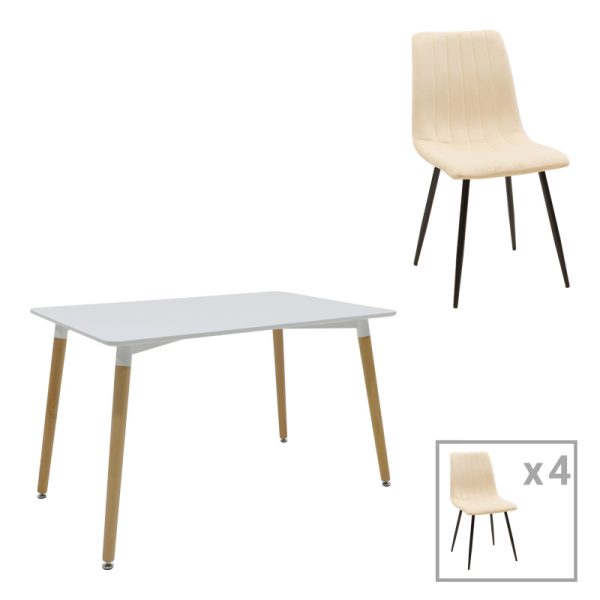 200 001269 Dining table Natali-Noor pakoworld set of 5 pcs MDF white-beige-natural legs 120x80x76cmIndoor furniture > Dinning sets