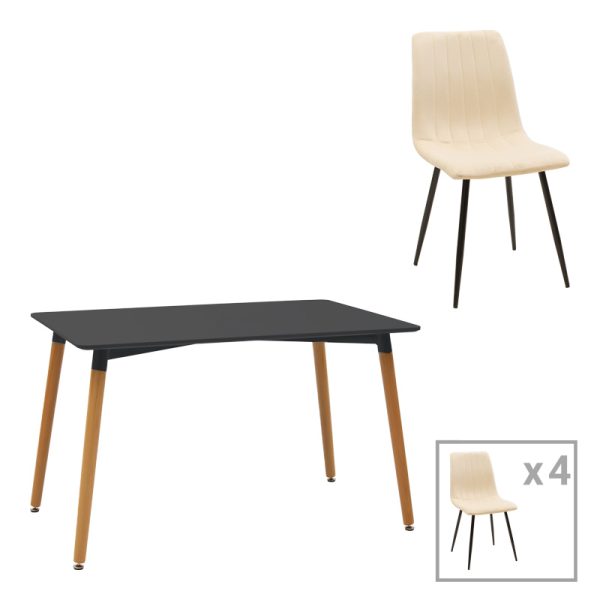 200 001270 Dining table Natali-Noor pakoworld set of 5 pcs MDF white-beige-black 120x80x76cmIndoor furniture > Dinning sets