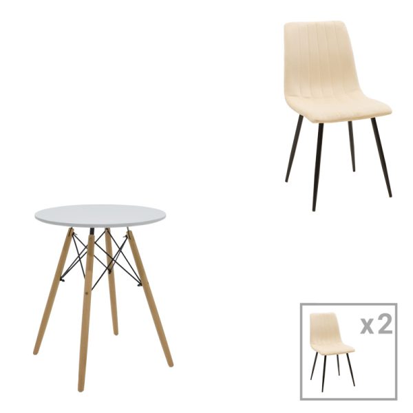 200 001273 Julita-Noor pakoworld dining table set of 3 pcs MDF white-beige-natural Φ60x73cmIndoor furniture > Dinning sets