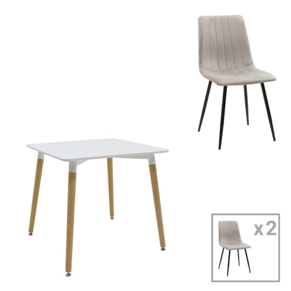 200 001275 Dining table Natali-Noor pakoworld set of 3 pcs MDF white-grey-natural legs 80x80x76cmIndoor furniture > Dinning sets