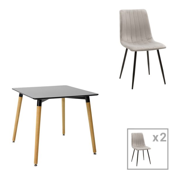 200 001278 Dining table Natali-Noor pakoworld set of 3 pcs MDF black-grey-natural legs 80x80x76cmIndoor furniture > Dinning sets