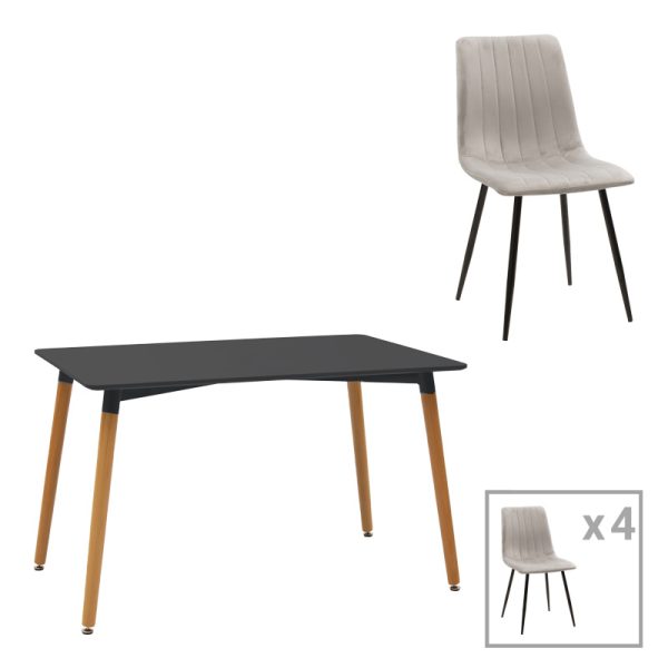 200 001280 Dining table Natali-Noor pakoworld set of 3 pcs MDF black-grey-natural legs 120x80x76cmIndoor furniture > Dinning sets