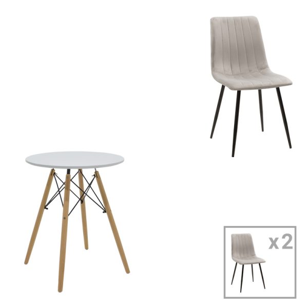 200 001283 Dining table Julita-Noor pakoworld set of 3 pcs MDF white-grey-natural legs D60x76cmIndoor furniture > Dinning sets