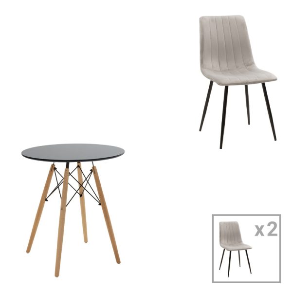 200 001284 Dining table Julita-Noor pakoworld set of 3 pcs MDF black-grey-natural legs D60x76cmIndoor furniture > Dinning sets