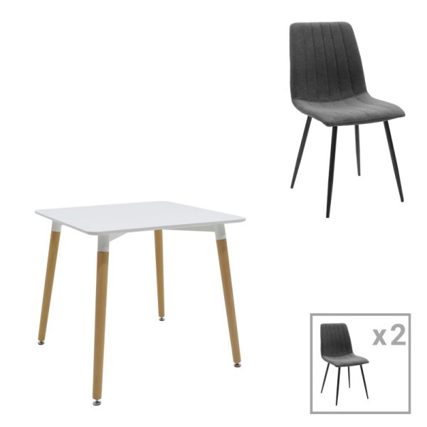 200 001287 Dining table Natali-Noor pakoworld set of 3 pcs MDF white-dark grey-natural legs 80x80x76cm