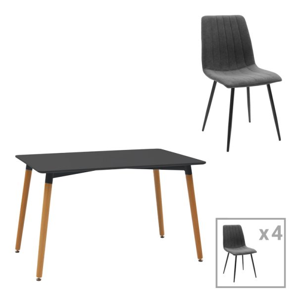 200 001290 Dining table Natali-Noor pakoworld set of 5 pcs MDF black-dark grey-natural legs 120x80x76cmIndoor furniture > Dinning sets