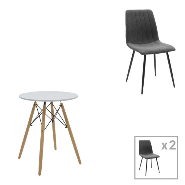200 001293 Dining table Julita-Noor pakoworld set of 3 pcs MDF white-dark grey-natural legs D60x73cm