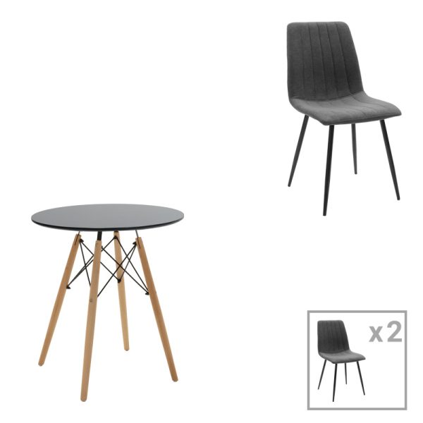 200 001294 Dining table Julita-Noor pakoworld set of 3 pcs MDF black-dark grey-natural legs D60x73cmIndoor furniture > Dinning sets