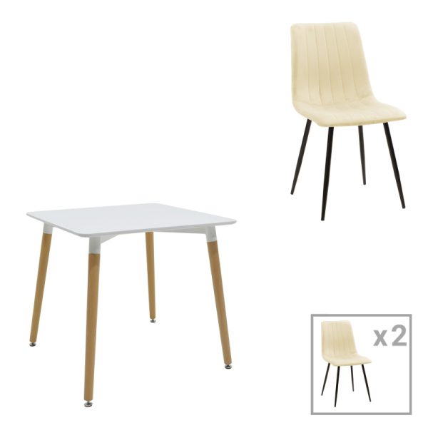 200 001295 Dining table Natali-Noor pakoworld set of 3 pcs MDF white-beige fabric 80x80x76cm
