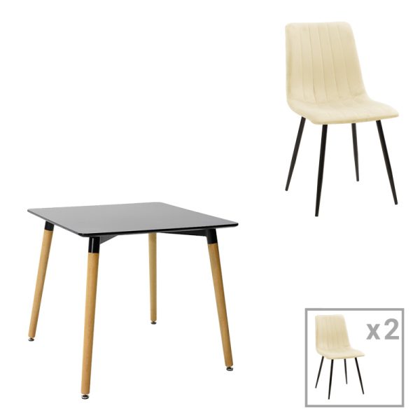 200 001296 Dining table Natali-Noor pakoworld set of 3 pcs MDF black-beige fabric 80x80x76cm