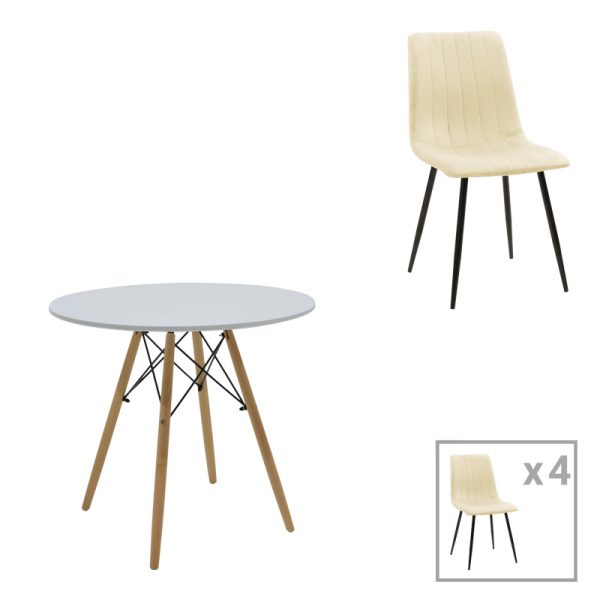 200 001299 Julita-Noor pakoworld dining table set of 3 pcs MDF white-beige fabric Φ80x73cmIndoor furniture > Dinning sets
