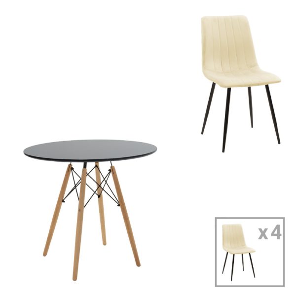 200 001300 Julita-Noor pakoworld dining table set of 3 pcs MDF black-beige fabric Φ80x73cmIndoor furniture > Dinning sets