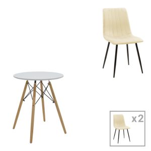 200 001301 Julita-Noor pakoworld dining table set of 3 pcs MDF white-beige fabric Φ60x73cmIndoor furniture > Dinning sets