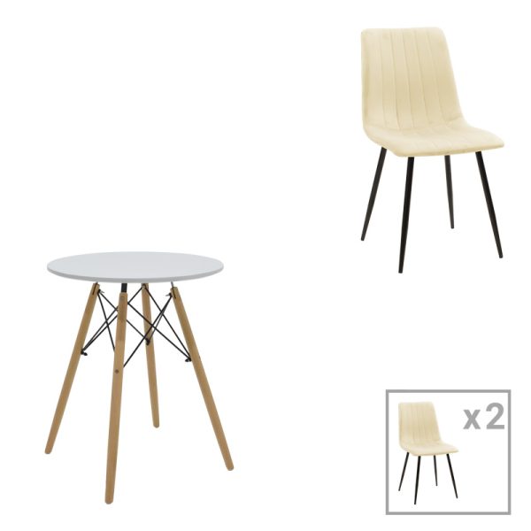 200 001301 Julita-Noor pakoworld dining table set of 3 pcs MDF white-beige fabric Φ60x73cmIndoor furniture > Dinning sets