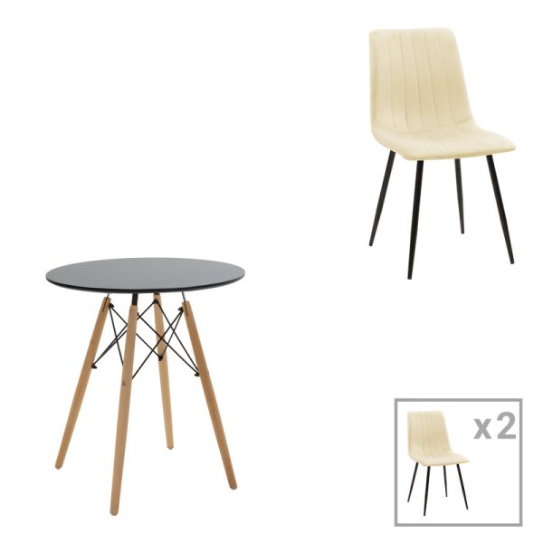 200 001302 Julita-Noor pakoworld dining table set of 3 pcs MDF black-beige fabric Φ60x73cmIndoor furniture > Dinning sets