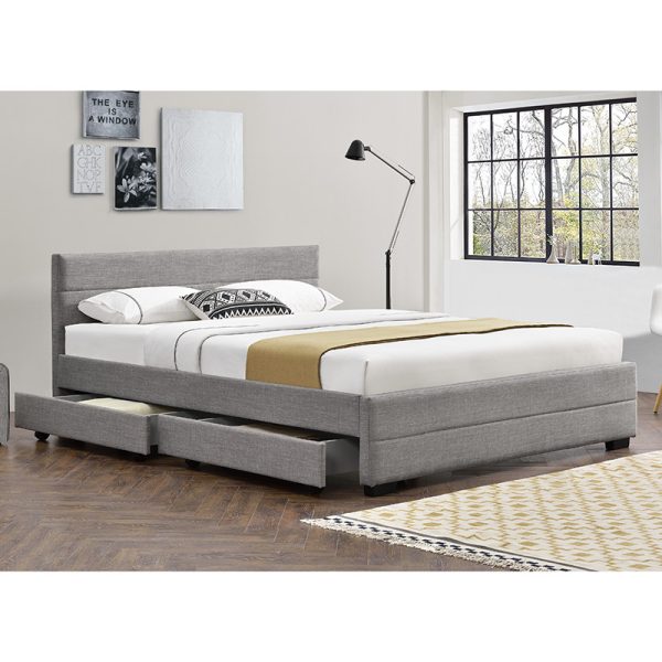 234 000005 2 Double bed Antigone pakoworld fabric light grey with storage 160x200cmIndoor furniture > Beds