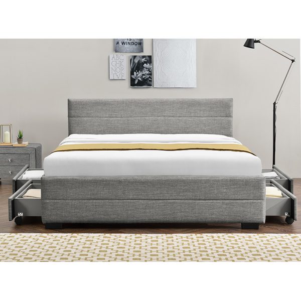 234 000005 3 Double bed Antigone pakoworld fabric light grey with storage 160x200cmIndoor furniture > Beds