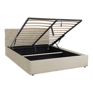 234 000019 2 Kamaho pakoworld double bed, velvet, cream, with storage space, 160x200cmIndoor furniture > Beds